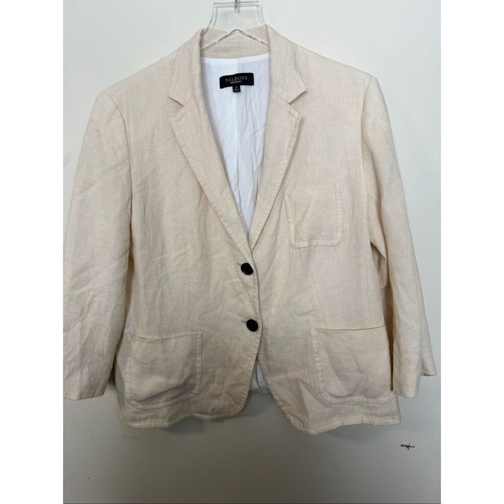 Talbots Woman Ivory/Cream Blended Linen 2 Button Blazer Size 14 Minimalist Quiet